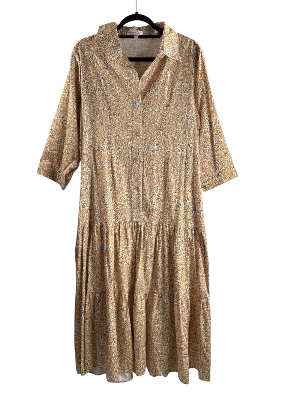 SUSAN ALBRIGHT Tiered Button-Front Maxi Dress in Tan Paisley NWOT $398